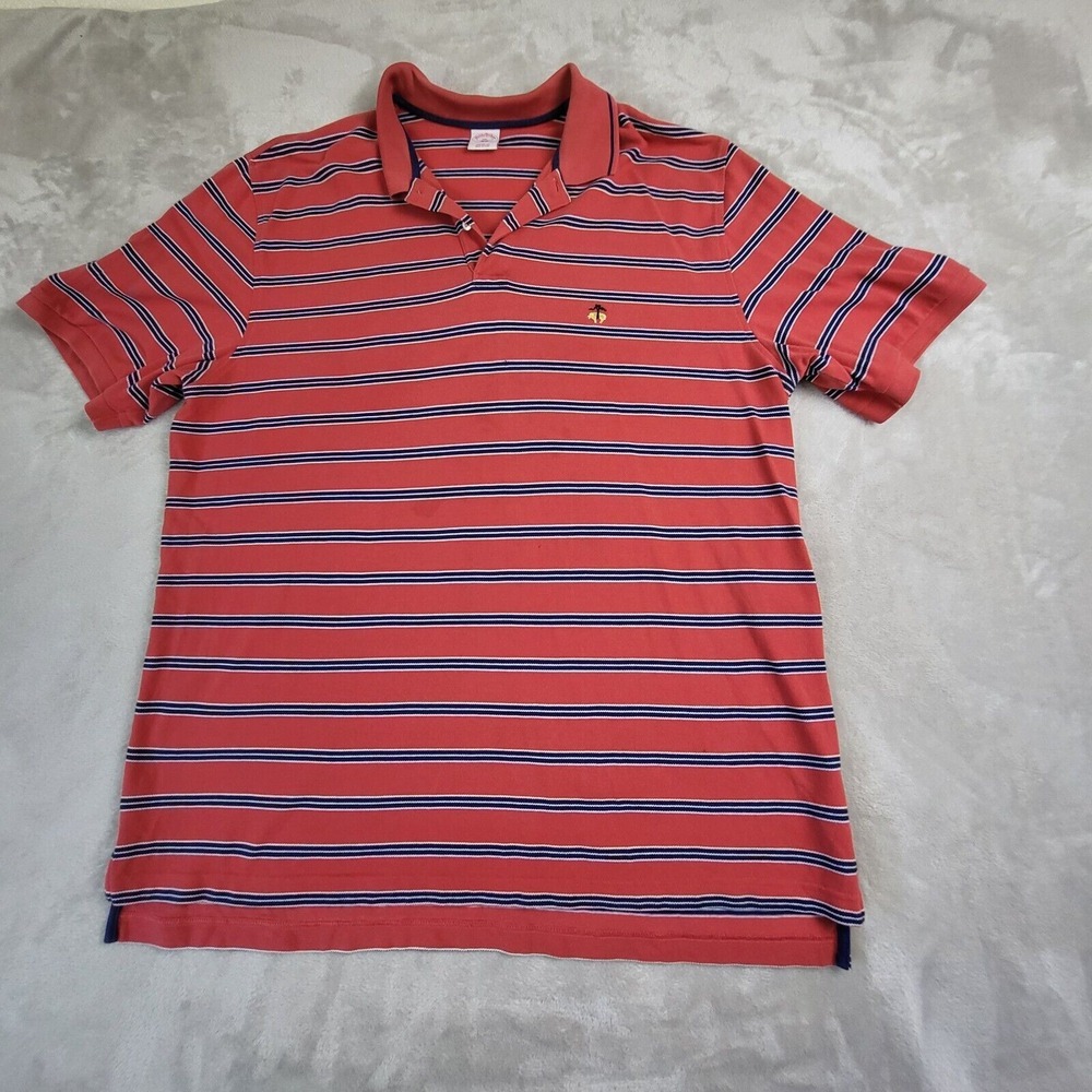 Brooks Brothers Polo Shirt Mens Size 2XL Red‎ Blue Striped Preppy Casual Cotton